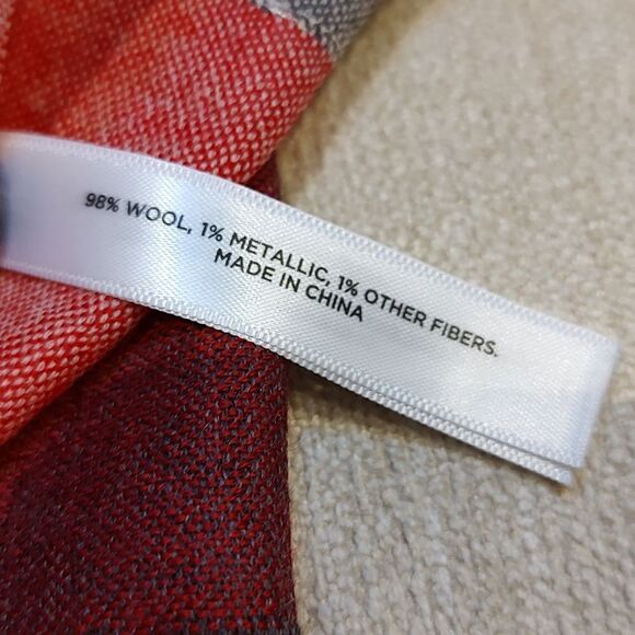 Talbot's Wool Metallic Red, Gray, & White Buffalo Check Scarf Wrap - Picture 3 of 8